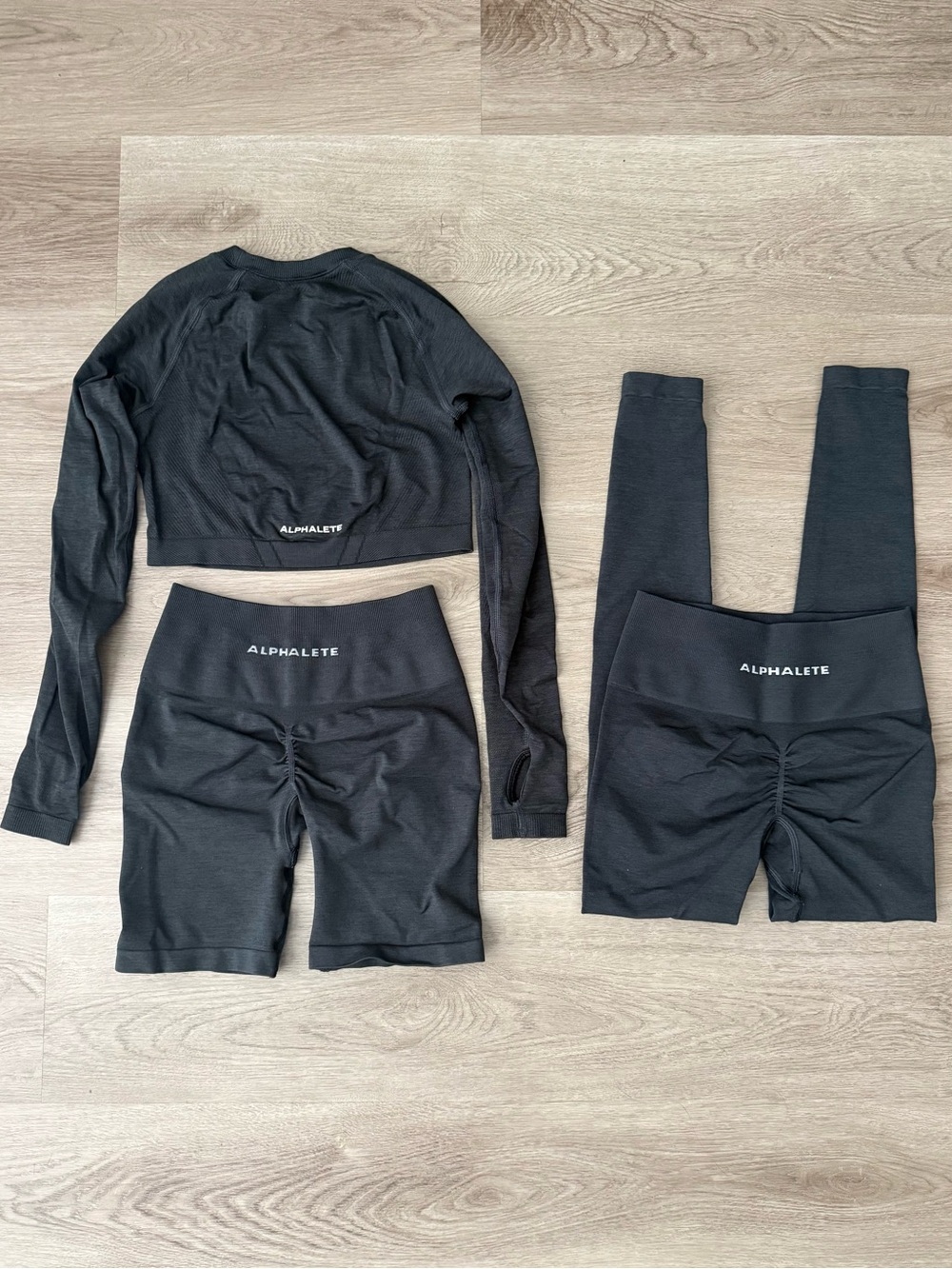 Alphalete Dark Gray Scrunch High-Waist Leggings & Biker Shorts Set